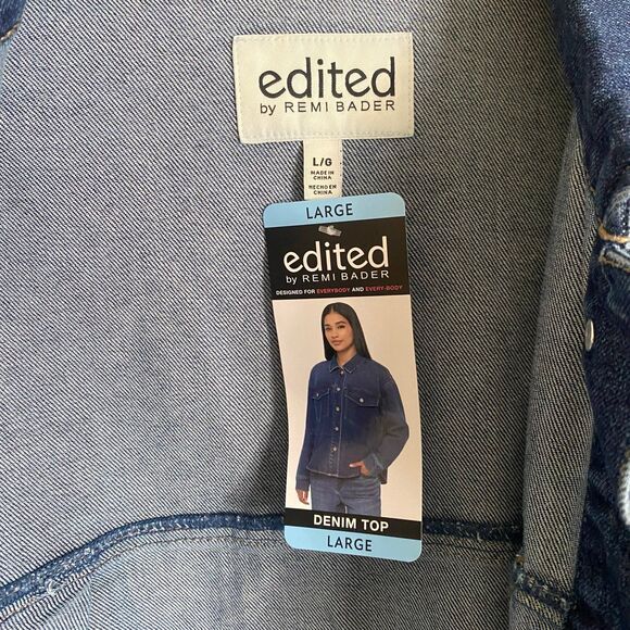 Edited by Remi Bader Women's Denim Top Confident Dark Jean Jacket Large NWT - Picture 6 of 11